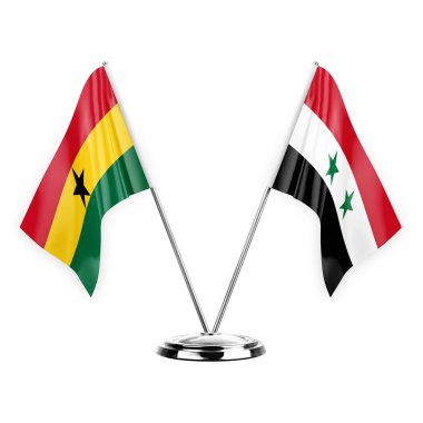 Two table flags isolated on white background 3d illustration, ghana and syria