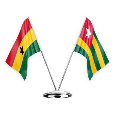 Two table flags isolated on white background 3d illustration, ghana and togo