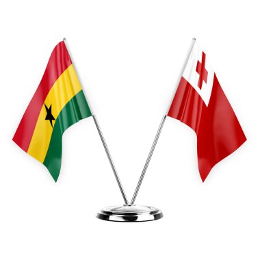 Two table flags isolated on white background 3d illustration, ghana and tonga