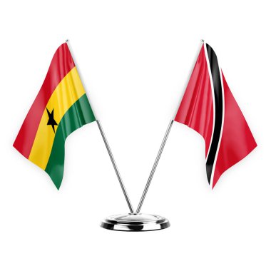 Two table flags isolated on white background 3d illustration, ghana and tobago