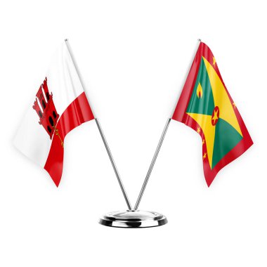 Two table flags isolated on white background 3d illustration, gibraltar and grenada