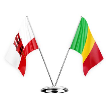 Two table flags isolated on white background 3d illustration, gibraltar and mali