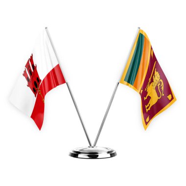 Two table flags isolated on white background 3d illustration, gibraltar and sri lanka