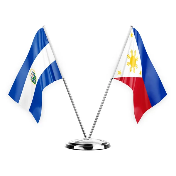 Two Table Flags Isolated White Background Illustration Salvador Philippines — Zdjęcie stockowe