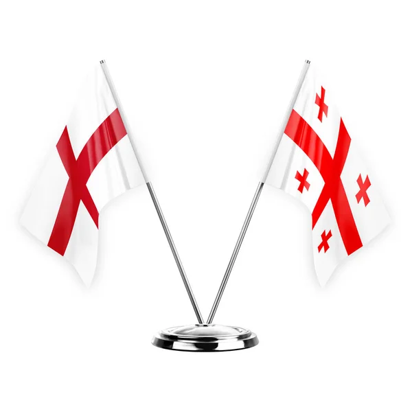Two Table Flags Isolated White Background Illustration England Georgia — Fotografia de Stock