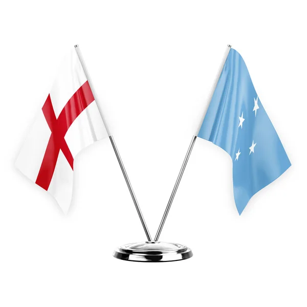 Two Table Flags Isolated White Background Illustration England Micronesia — Fotografia de Stock