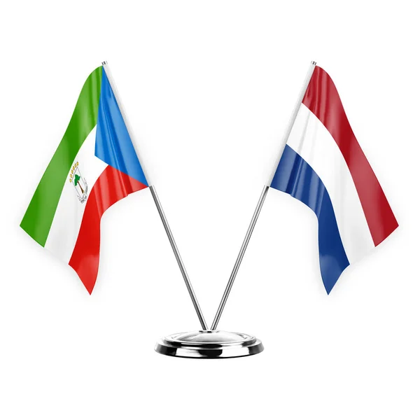 Two Table Flags Isolated White Background Illustration Equatorial Guinea Netherlands — Zdjęcie stockowe