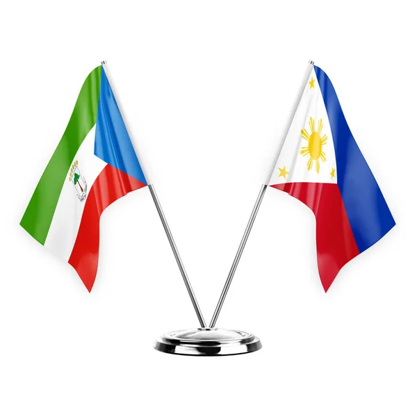 Two Table Flags Isolated White Background Illustration Equatorial Guinea Philippines — Zdjęcie stockowe