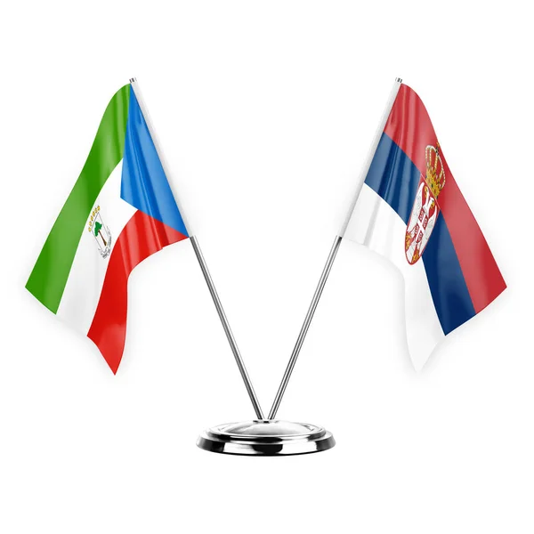 Two Table Flags Isolated White Background Illustration Equatorial Guinea Serbia — Zdjęcie stockowe