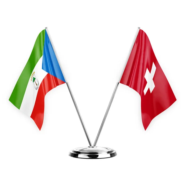 Two Table Flags Isolated White Background Illustration Equatorial Guinea Switzerland — Zdjęcie stockowe