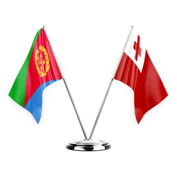 Two Table Flags Isolated White Background Illustration Eritrea Tonga — Stock fotografie