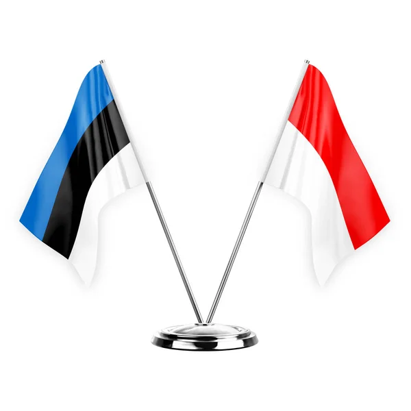Two Table Flags Isolated White Background Illustration Estonia Indonesia — Stockfoto