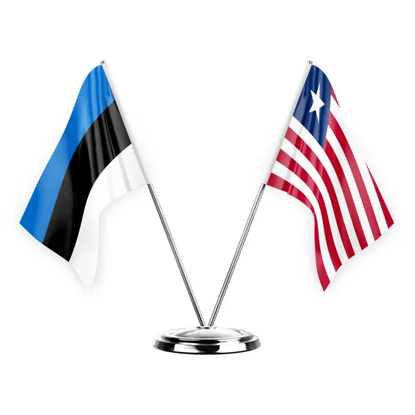 Two Table Flags Isolated White Background Illustration Estonia Liberia — Stockfoto