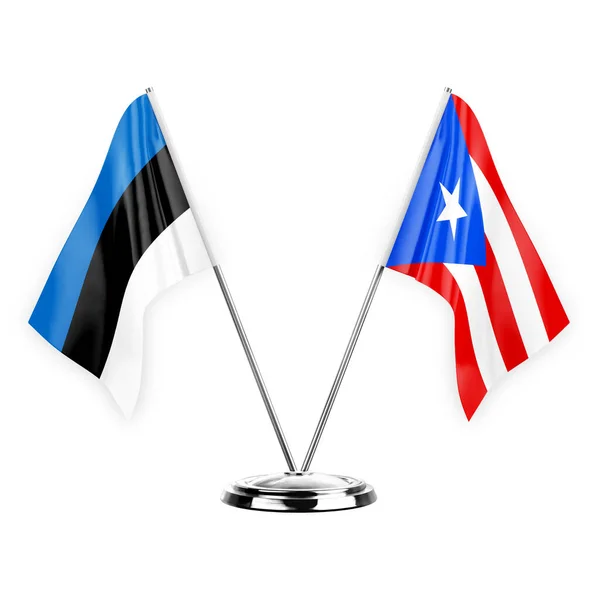 Two Table Flags Isolated White Background Illustration Estonia Puerto Rico — ストック写真