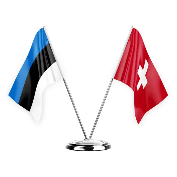Two Table Flags Isolated White Background Illustration Estonia Switzerland — Stock fotografie