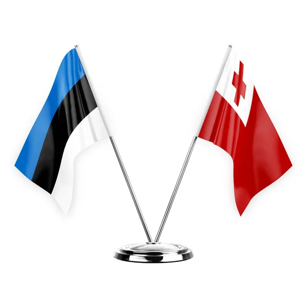 Two Table Flags Isolated White Background Illustration Estonia Tonga — Zdjęcie stockowe