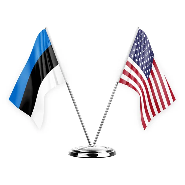 Two Table Flags Isolated White Background Illustration Estonia Usa — Stockfoto
