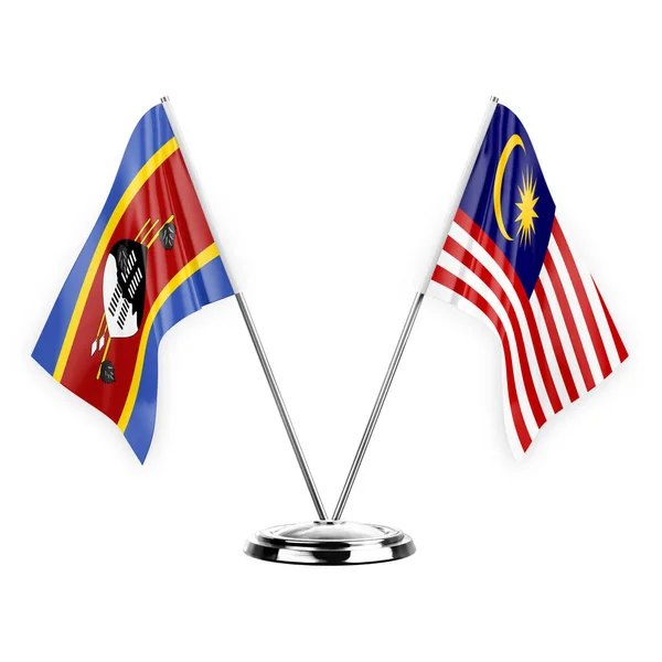 Two Table Flags Isolated White Background Illustration Eswatini Malaysia — Foto Stock