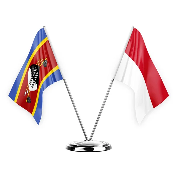 Två Tabell Flaggor Isolerade Vit Bakgrund Illustration Eswatini Och Monaco — Stockfoto