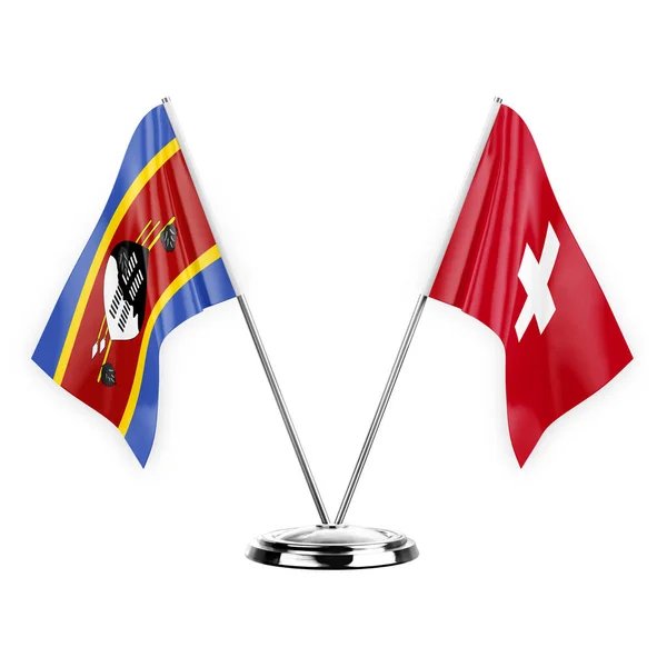 Two Table Flags Isolated White Background Illustration Eswatini Switzerland — Stock fotografie