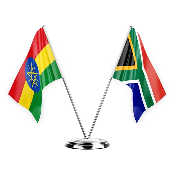 Two Table Flags Isolated White Background Illustration Ethiopia South Africa — Stock Fotó