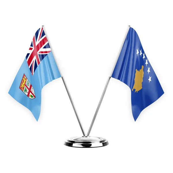 Two Table Flags Isolated White Background Illustration Fiji Kosovo — Fotografie, imagine de stoc