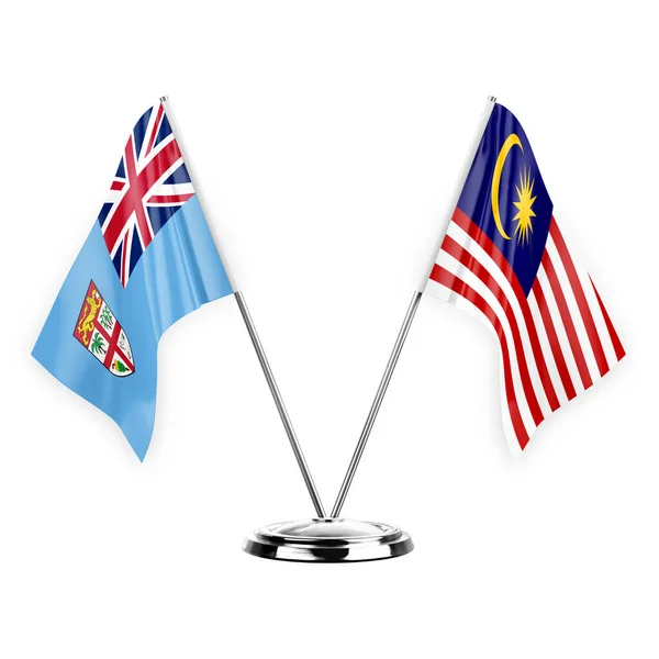 Two Table Flags Isolated White Background Illustration Fiji Malaysia — Fotografia de Stock