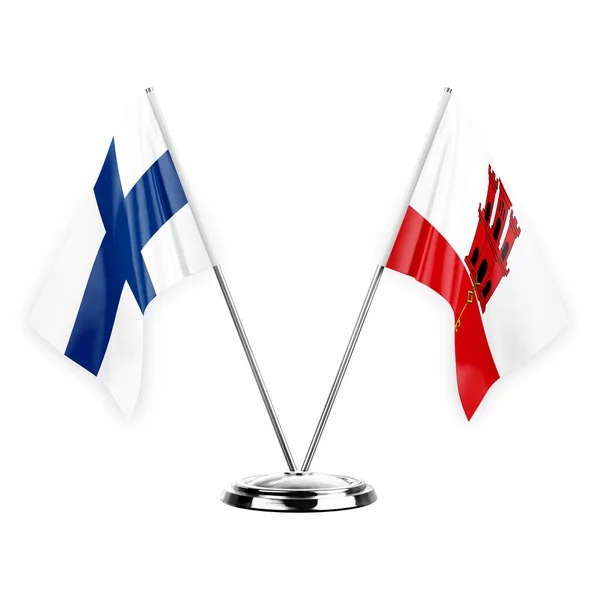 Two Table Flags Isolated White Background Illustration Finland Gibraltar — Stock fotografie