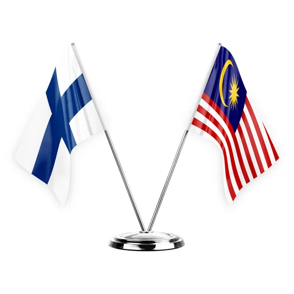 Två Tabell Flaggor Isolerade Vit Bakgrund Illustration Finland Och Malaysien — Stockfoto