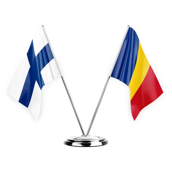 Two Table Flags Isolated White Background Illustration Finland Romania — Stock fotografie