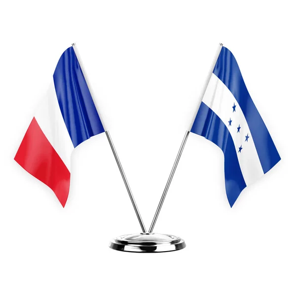 Дві Столові Прапори Ізольовані Білому Тлі Ілюстрації Франція Хундурас — стокове фото