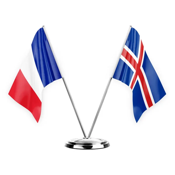 Two Table Flags Isolated White Background Illustration France Iceland — стокове фото