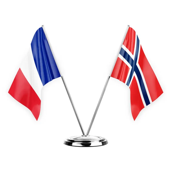 Two Table Flags Isolated White Background Illustration France Norway — стокове фото