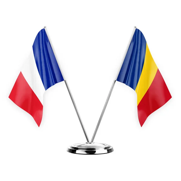 Two Table Flags Isolated White Background Illustration France Romania — Stock fotografie