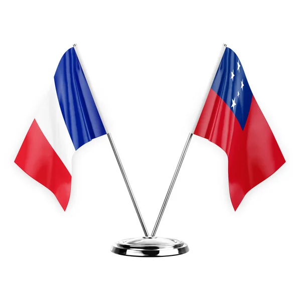 Dos Banderas Mesa Aisladas Sobre Fondo Blanco Ilustración Francia Samoa — Foto de Stock