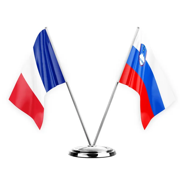Two Table Flags Isolated White Background Illustration France Slovenia — Stock Photo, Image