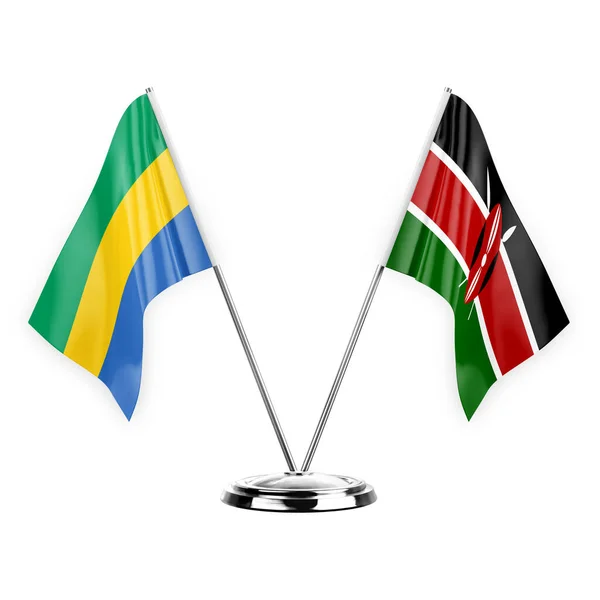 Two Table Flags Isolated White Background Illustration Gabon Kenya — стоковое фото