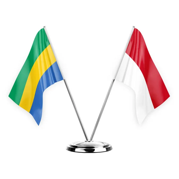 Två Tabell Flaggor Isolerade Vit Bakgrund Illustration Gabon Och Monaco — Stockfoto