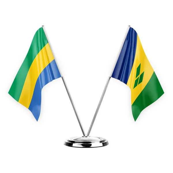 Two Table Flags Isolated White Background Illustration Gabon Saint Vincent — 图库照片