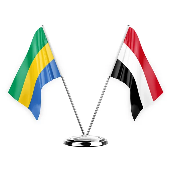 Two Table Flags Isolated White Background Illustration Gabon Yemen — Stockfoto