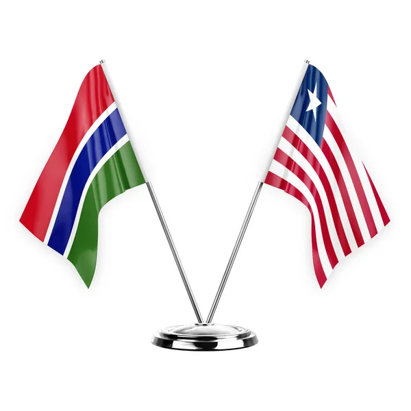 Two Table Flags Isolated White Background Illustration Gambia Liberia — Stockfoto