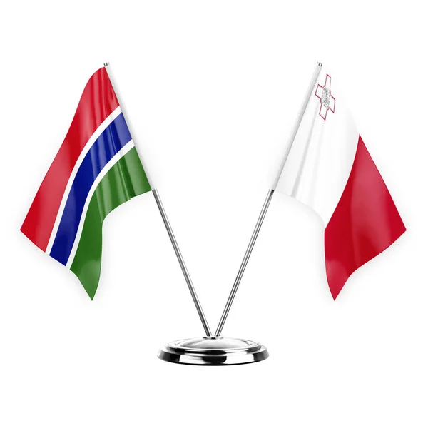 Two Table Flags Isolated White Background Illustration Gambia Malta — Stock fotografie