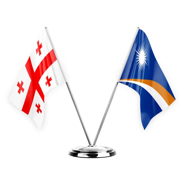 Two Table Flags Isolated White Background Illustration Georgia Marshall Islands — Fotografia de Stock