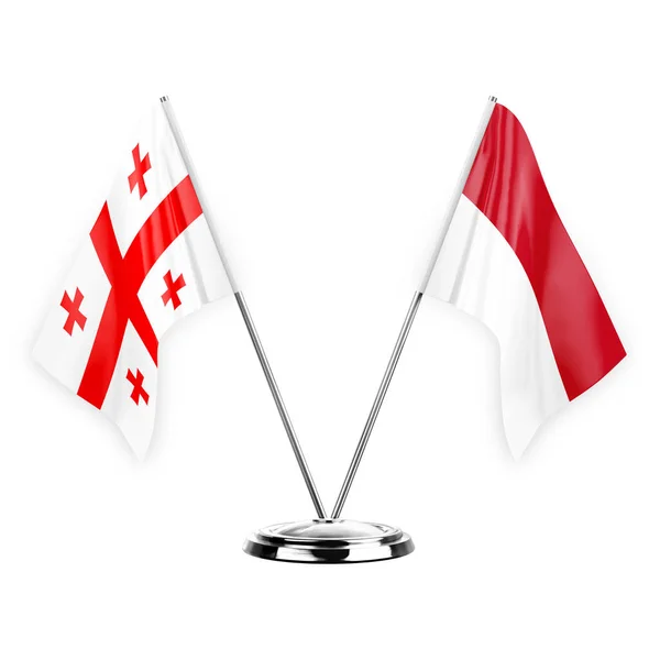 Two Table Flags Isolated White Background Illustration Georgia Monaco — Fotografia de Stock