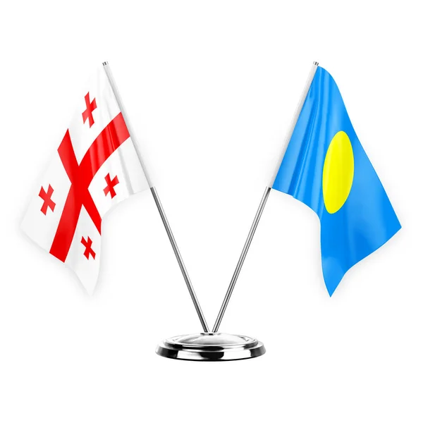 Two Table Flags Isolated White Background Illustration Georgia Palau — Fotografia de Stock