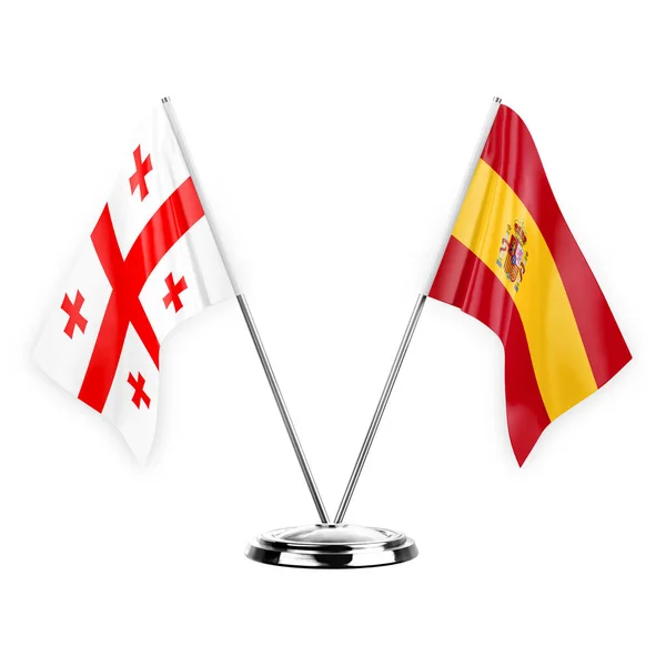 Two Table Flags Isolated White Background Illustration Georgia Spain — Foto Stock