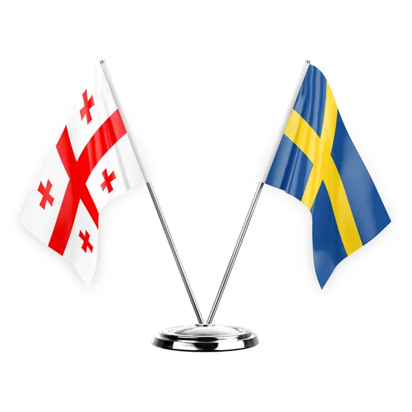 Two Table Flags Isolated White Background Illustration Georgia Sweden — Fotografia de Stock