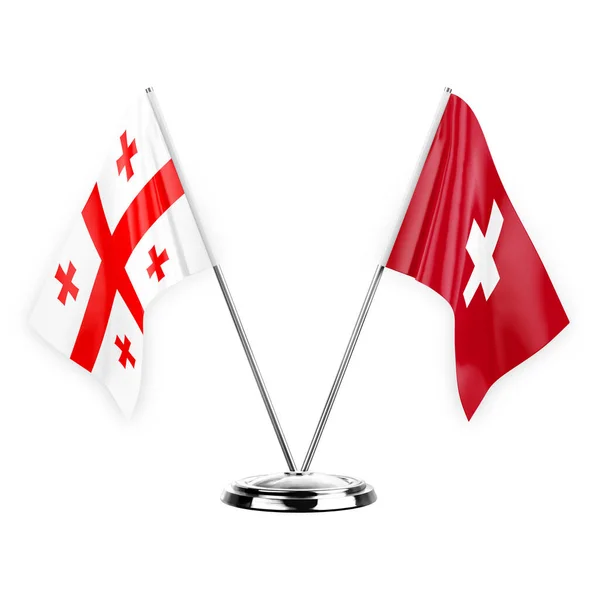 Two Table Flags Isolated White Background Illustration Georgia Switzerland —  Fotos de Stock