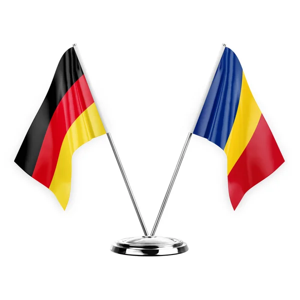 Two Table Flags Isolated White Background Illustration Germany Romania — Stok fotoğraf