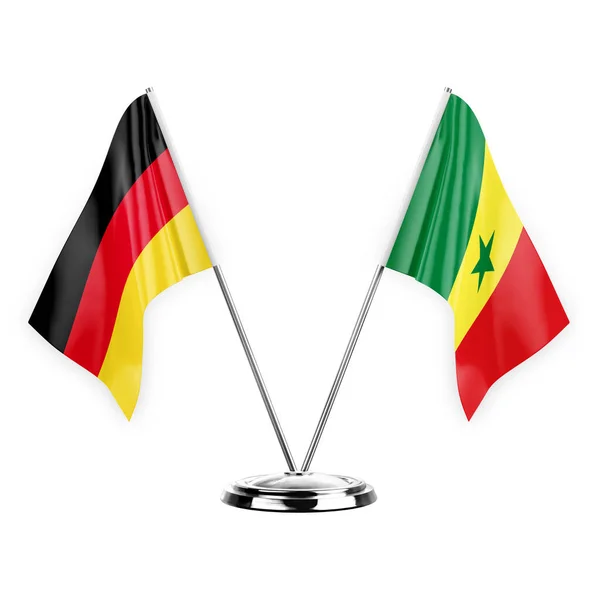 Two Table Flags Isolated White Background Illustration Germany Senegal — Fotografia de Stock